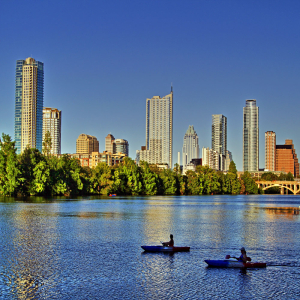 Austin downtown picture with kayaking on the river